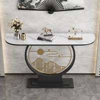 Meuble d'entrée moderne de style chinois, en fer, avec plateau en pierre, étagère de rangement mobile pour espaces commerciaux