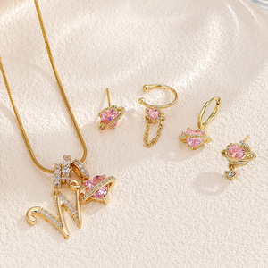 Collar con Letra Inicial Chapado en Oro de 18K, 26 Letras, Corazón Rosa y Azul, Cadena de Oro y Plata con Circonitas, Estilo INS, Joyería de Moda para <span class=keywords><strong>Mujer</strong></span> - Product Image 3