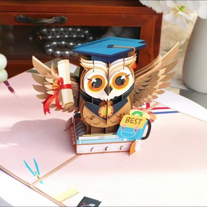 การ์ดอวยพรป๊อปอัป3D ออกแบบได้ตามต้องการการ์ดอวยพรนกฮูกสำหรับจบการศึกษาฤดูกาล - Product Image 5