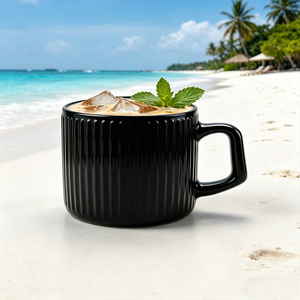Mug à café en verre rayé de haute qualité avec poignée, tasses à café rondes noires en verre 300 ml pour café, lait et <span class=keywords><strong>eau</strong></span> - Product Image 5