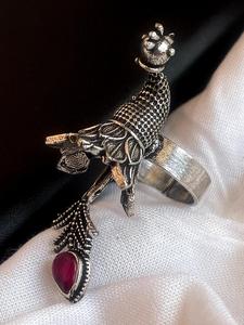 <b>Peacock</b> Shape Monalisa Stone Ring Trendy Adjustable Partywear Jewellery for Women & Girls Made of Brass Bulk Product - Product Image 2