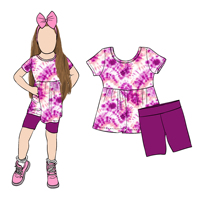 Haut tie-dye imprimé à motifs personnalisés pour l'été durable avec short uni ensembles de vêtements pour bébés filles