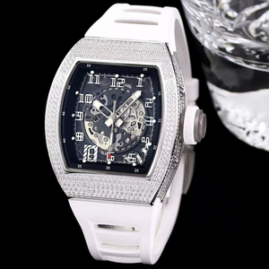 Nuevo Reloj Mecánico de Lujo para Hombre, Forma Tonneau, Movimiento Automático Esqueleto, Completamente Adornado con Diamantes, Reloj Deportivo de Pulsera - Product Image 4