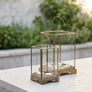 Wholesale Square Modern Brass Metal Frame Clear Glass Hurricane Candle Holders for Weddings Decoration - Product Image 6