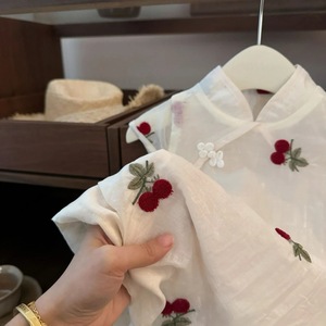 Child Star Circle Baby Girls Cheongsam Vest Dress White Cherry Embroidered Traditional Chinese Party Wear - Product Image 2