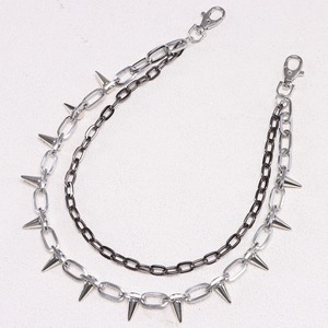Cadena de cintura de doble capa con púas de aleación estilo punk Yueli para hombres y mujeres, decoración informal para vaqueros, cadena corporal de moda. - Product Image 3