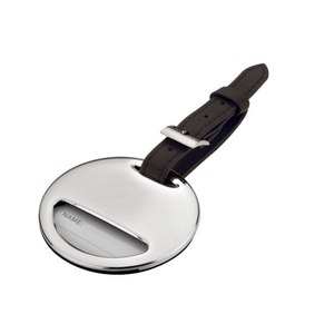 Etichetta per bagagli rotonda in metallo da 64 mm con cinturino in pelle per l'identificazione durante i viaggi - Product Image 1
