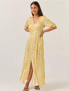 Vestido Maxi Amarillo con Estampado Floral para Mujer, Verano 2026, con Cuello en V y Abertura Lateral, Ligero y Fluido, Estilo Boho, para Vacaciones en la Playa - Product Image 6