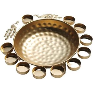 PARIJAT HANDICRAFT Beau bol Uruli au design paon fabriqué à la main 13.5 pouces en métal doré décor à la maison paon bordure paon - Product Image 4