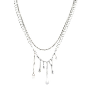 Layered <b>Titanium</b> Steel Necklace Geometric Teardrop Pendant Double Chain Unisex Fashion Jewelry - Product Image 5