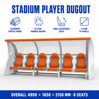 Banc d'équipe de football de luxe à 6 places avec cadre en alliage d'aluminium personnalisé et sièges en cuir pour terrain de football