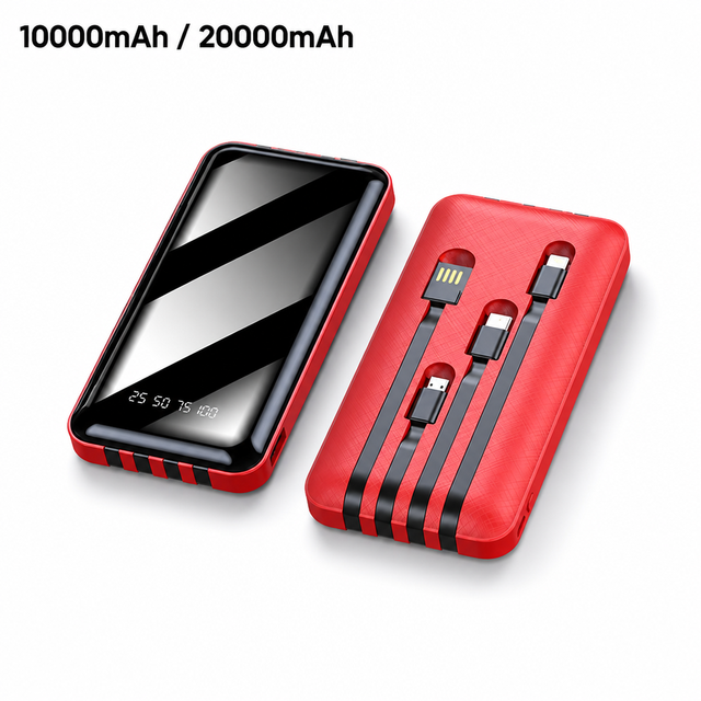 Wholesale Factory Special: 10000mAh/20000mAh Built-in Four-Wire Portable Power Bank with Custom Logo and Pattern Gift