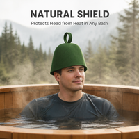 Chapeau en feutre de laine australienne vert forêt, fait main, isolant thermiquement, avec logo personnalisé, pour bain de vapeur, spa, sauna.