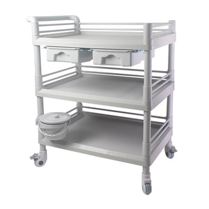 รถเข็นแพทย์พลาสติกสามชั้นพร้อมลิ้นชักและถังสำหรับใช้ในคลินิก - Product Image 1