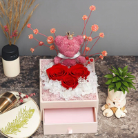 Boîte à bijoux double porte fleur éternelle pour collier Rose Graduation Noël Halloween Nouvel An Cadeaux pour la Saint-Valentin