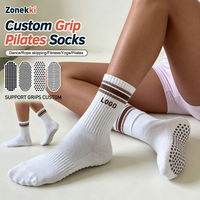 ZONEKKI Chaussettes de Pilates personnalisées à faible MOQ, antidérapantes, pour la gym et la barre, respirantes en coton avec grip, pour femmes