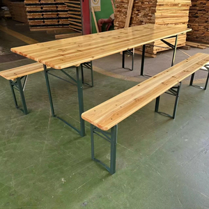 Ngoài Trời 8 Chỗ Ngồi 85 Inch Dã Ngoại Bảng Patio Vườn Ăn Uống Gấp Bằng Gỗ Bia Bảng Với Băng Ghế Dự Bị Kim Loại Bàn Chân - Product Image 1