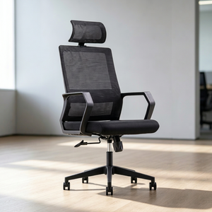Chaise de bureau ergonomique en maille avec appui-tête intégré, accoudoirs fixes, pivotante, design contemporain, base en acier, manuelle - Product Image 1