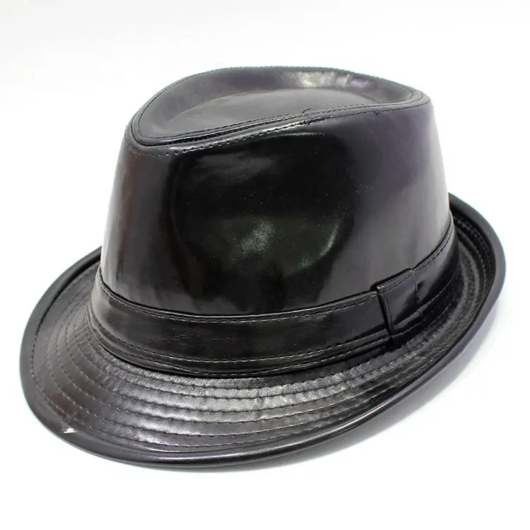 Black leather fedora hat, cheap jazz/trilby/formal hats for man