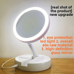 Double Sided Round Desktop Makeup <b>Mirror</b> Foldable LED Lighted <b>Plastic</b> Vanity <b>Mirror</b> with Cosmetic Storage Base Silver - Product Image 6