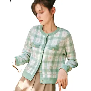 2024 Spring-Autumn Women's Crewneck Knitted Cardigan with Bow Collar Long Sleeve Blouse for Leisure and Commute Fashion