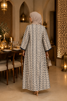 Robe longue ample en polyester à imprimé géométrique, broderie à la main et sequins, pour femme, idéale pour les rassemblements, le quotidien, le Ramadan, l'Aïd, Abaya ODM