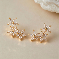 Boucles d'oreilles clous tendance en cuivre plaqué or 18 carats, trois fleurs, zircon marquise, luxe délicat pour femme