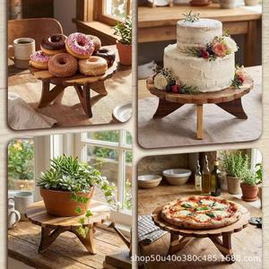 Wooden Cake Rack Round Multipurpose Desktop Display Stand For Birthday Party Dessert Serving - Product Image 3