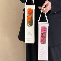 Boîte d'emballage pour bouquet de fleurs unique pour la Saint-Valentin avec fenêtre transparente, sac DIY, poignée en corde, carton blanc