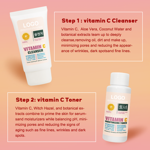 Ensemble Nettoyant, Tonique, Sérum et Crème Vitamine C Marque Blanche pour Nettoyage en Profondeur des Pores, Équilibrage du pH, Hydratation Intense, Réduction des Taches Brunes et Stimulation du Collagène - Product Image 3