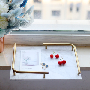 Home Hotel Bianco e Nero Decorativo Vassoio Vanity Vassoio Marmo Profumo Vassoio con Manico In Metallo Oro - Product Image 5