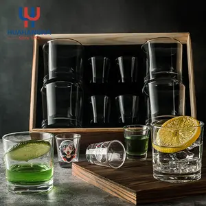 Custom Logo Printing Sublimation Blank Mini Shot Glasses and Crystal Cocktail Whiskey Glass Set in Wooden Gift Box for Men