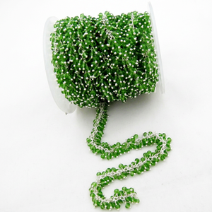 Peridot Rondelle Faceted 2.5mm Stainless Steel Beads <b>Wire</b> Wrapped Chain Grape Dangling Cluster Handmade Chain - Product Image 1