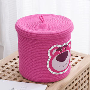 Pink Strawberry Bear Clothes Laundry Storage <strong>Baskets</strong> Doll House <strong>Pamper</strong> <strong>Basket</strong> Kids Toys Cotton Woven Organizer Home Decoration - Product Image 3
