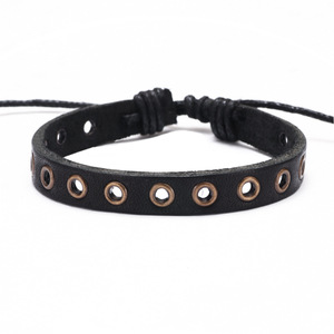Retro Brown Punk Men's Leather <b>Bracelet</b> With Metal Grommets <b>Adjustable</b> Cord Closure For Gift Jewelry Accessory - Product Image 2