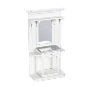 1:12 modèle de meubles de maison de poupée en bois bricolage avec accessoires de coiffeuse simples blancs et miroir pour ornements de maison de poupée - Product Image 1