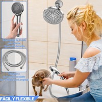 Kit de douche en acier inoxydable de 6 pouces + douchette à main 3 modes de pulvérisation |   Pommes de douche portables combinées, support réglable en hauteur/angle