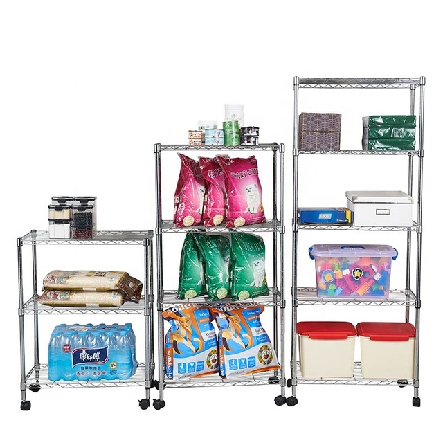 Wholesale Light Duty 3/4/5 TiersPortable Metal Wire Shelving Unit Chrome Metal Storage Rack with Wheels
