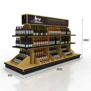 Estantería de madera personalizada para exhibición de vino, accesorios de tienda de licor, fábrica de China