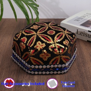 Cappello da ballo etnico <span class=keywords><strong>a</strong></span> sei punte con trecce, stile cielo stellato, senza visiera, unisex, ispirato agli Uyghur del Xinjiang - Product Image 4