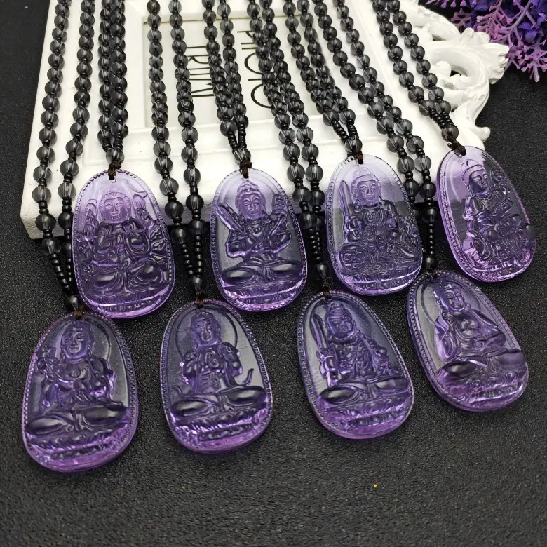 High Quality Buddha Jewelry Beaded Unique Crystal Natural Carved Lucky Amulet Pendant Buddha Necklace