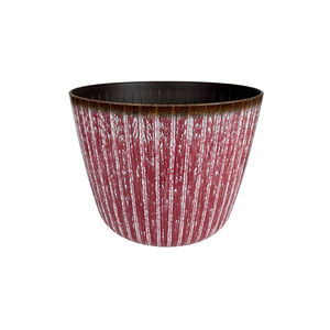 빈티지 버건디 세로 줄무늬 레진 화분, 입구가 넓은 실내외 정원용 화분, 홈데코 및 식물 전시용 - Product Image 2