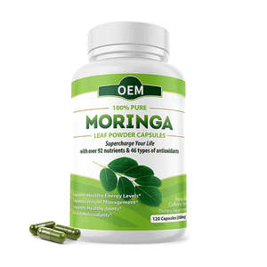 Капсулы моринги OEM Private Label, веганские, органические, с высоким содержанием клетчатки, низким содержанием углеводов, сертифицированные GMP, срок хранения 24 месяца, энергетическая добавка для взрослых - Product Image 1