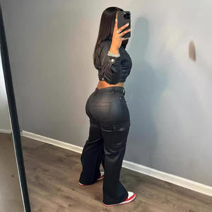 Peeqi LD2257 Completo Sexy da <span class=keywords><strong>Donna</strong></span> Autunno Inverno, Giacca in <span class=keywords><strong>Pelle</strong></span> PU e Pantaloni <span class=keywords><strong>Tuta</strong></span>, Taglie Forti, Set Due Pezzi, Nuovo Outfit Femminile - Product Image 4