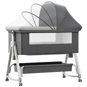 hot selling Multi functional foldable bedside crib, portable newborn baby cradle bed, splicing baby crib with parents