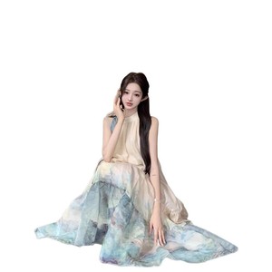 เดรสยาวทรงเอไลน์ผ้าชีฟองแบบผูกคอ ดีไซน์ลายปะติดระบายอากาศได้ดี ช่วงเอวหลวม ใส่คลุมชายหาดได้ - Product Image 5