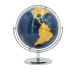 Ofis dekorasyon için mavi arka plan 2024 evrensel küre üzerinde metal braket sıcak satış sarı desen