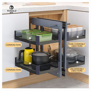 Esquina mágica <span class=keywords><strong>universal</strong></span> de cocina para armario de cocina, esquina ciega, bandeja oscilante, armario extraíble, esquina mágica, cesta gris de cristal - Product Image 4