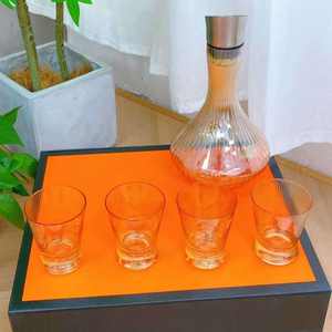 Ensemble de carafe et de verres en verre ambré, 5 pièces, design côtelé, ensemble de verrerie pour whisky et bar à domicile, coffrets cadeaux - Product Image 1