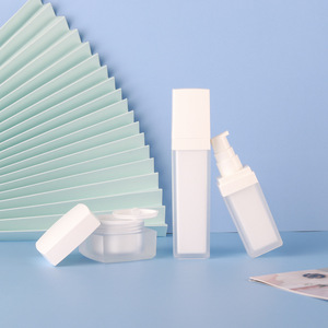 Bomei <b>Plastics</b> Frosted White Square Bottle Set Acrylic With Pump Head <b>For</b> Cosmetic Packaging - Product Image 3